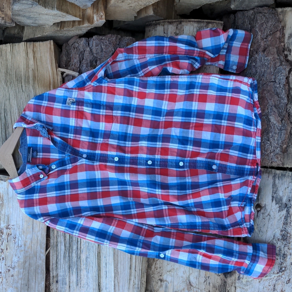 Silver Shirt red & blue plaid button up long sleeve Top large